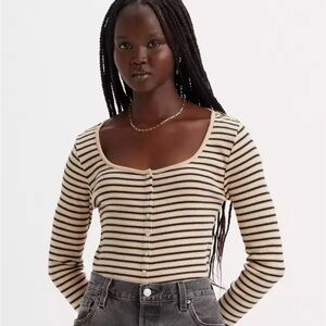 Levi's Cream and Black Striped Button-Down Shirt